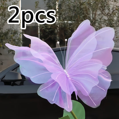 3D Artificial Butterfly Decorations 2pcs – Realistic Featherless Fake Butterflies for Wedding, Home, Garden & Party Decor | No Electricity