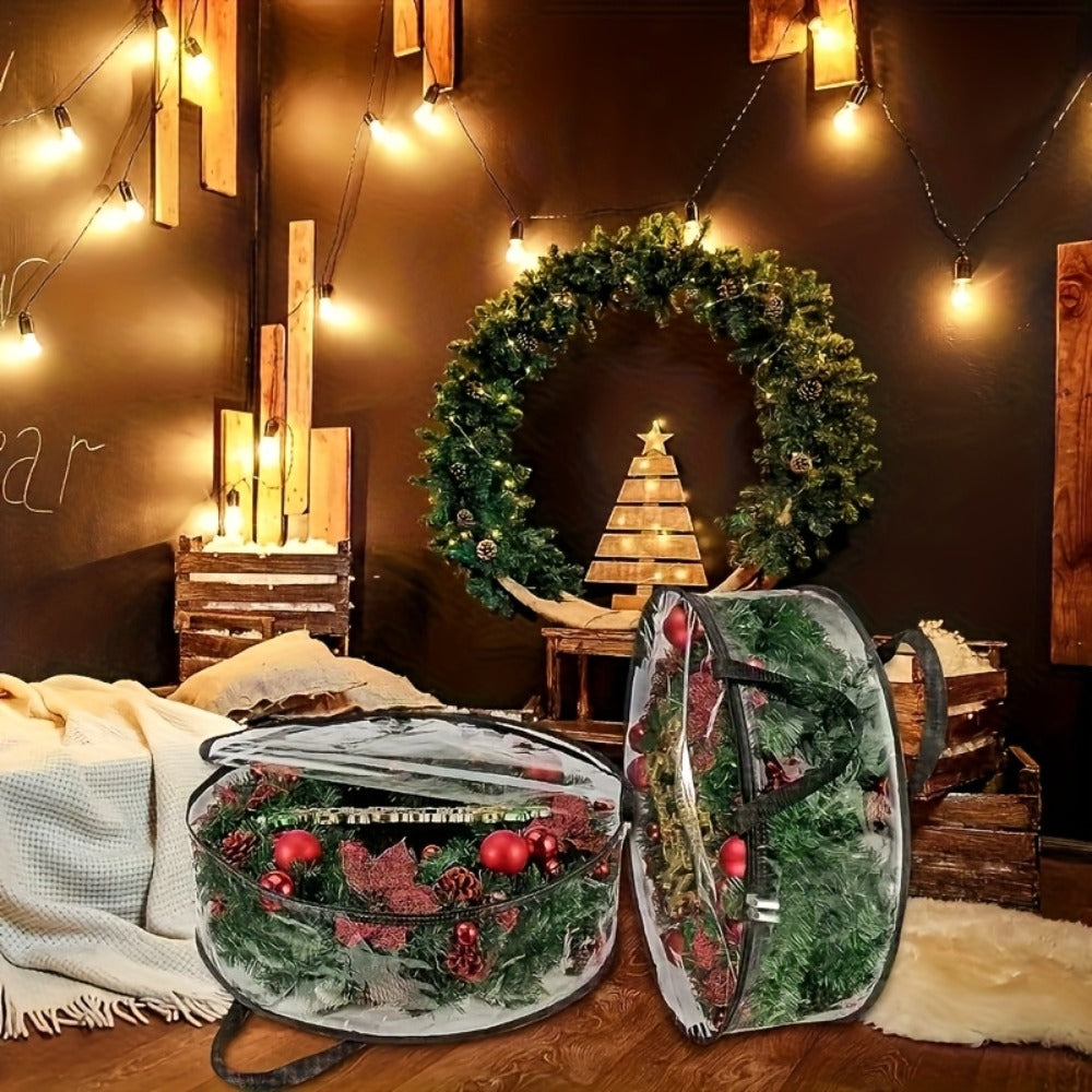 Wreath Storage Bags Heavy Duty PVC Garland Protectors with Handles – 24 & 30 Inch Transparent Christmas Wreath Organizer, 2 or 4 Pack