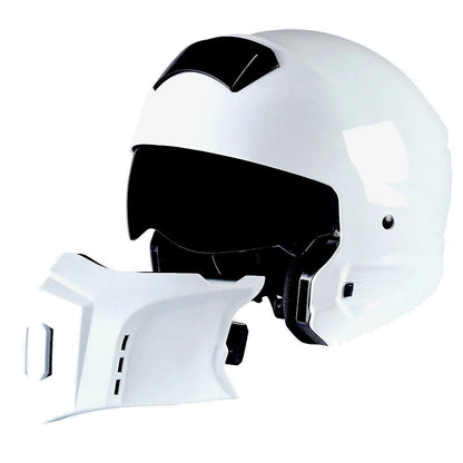 Motorcycle Helmet Convertible Full/Open-Face Shell with Detachable Mask, Smoked Shield, S-XL Sizes and Multiple Styles