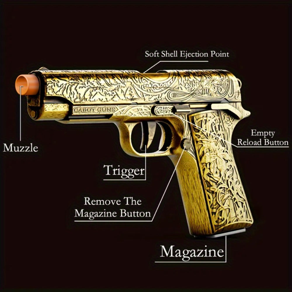 Shell-Ejecting Toy Foam-Dart Blaster with Engraved Body, Two Magazines and Four Color Options