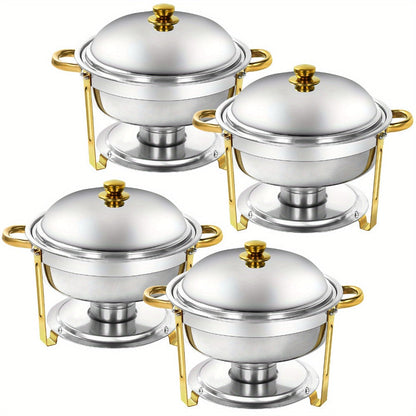 Golden Chafing Dish Buffet Set with Glass Lid 6QT Round Stainless Steel Food Warmer Chafer for Catering Party Dinners Weddings