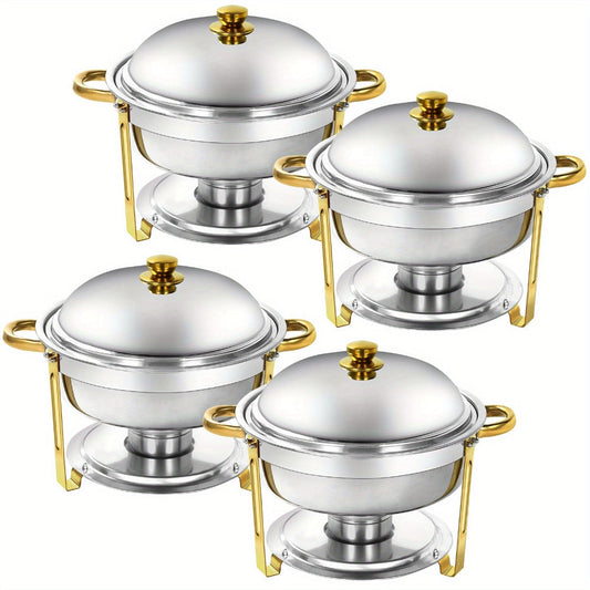 Golden Chafing Dish Buffet Set with Glass Lid 6QT Round Stainless Steel Food Warmer Chafer for Catering Party Dinners Weddings