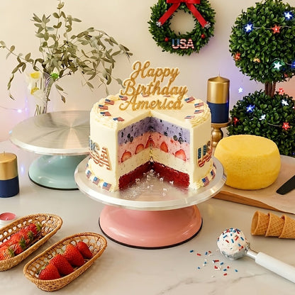 9.84-Inch Rotating Cake Turntable with Frosting Spatula and Pink, Sky Blue or White Base for Decorating