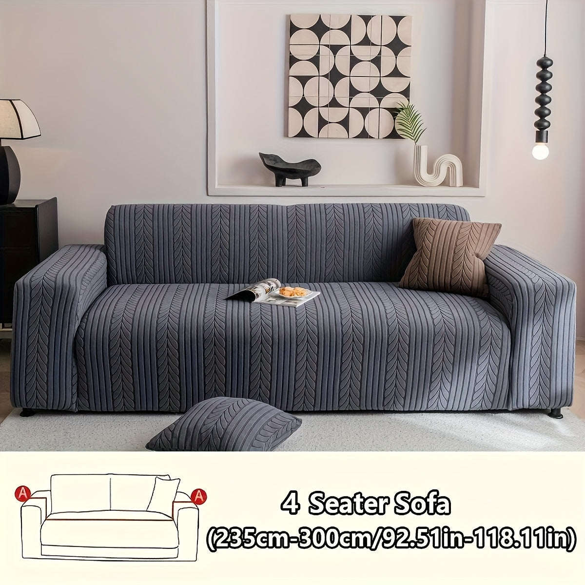 Sofa Cover Zigzag-Texture Fitted Slipcover for 1, 2, 3 or 4-Seater Sofas in Four Neutral Colors