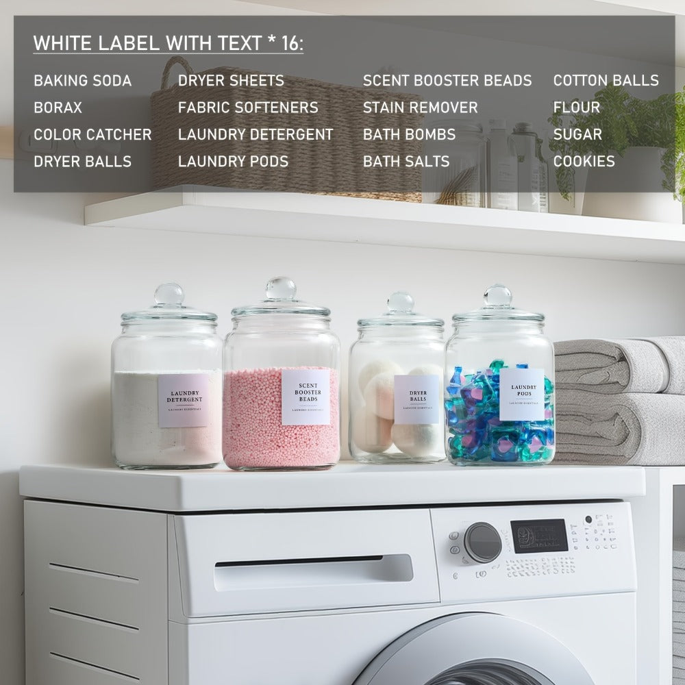 Airtight Glass Jars with Lids Labels and Spoons Half Gallon Storage Canisters for Laundry Detergent Pods Scent Booster Beads Kitchen Pantry