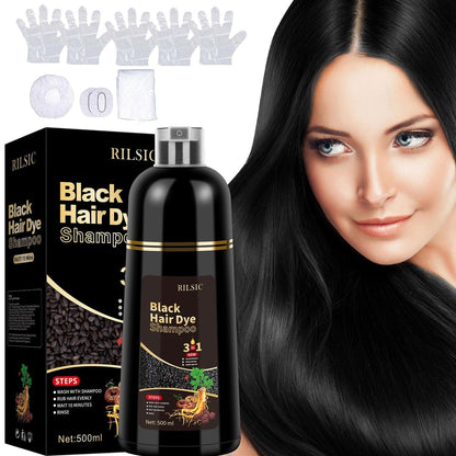 RILSIC 3-in-1 Gray Hair Color Shampoo with Plant Squalene – 100% Gray Coverage Wash & Condition Instant Results, No Mix No Ammonia