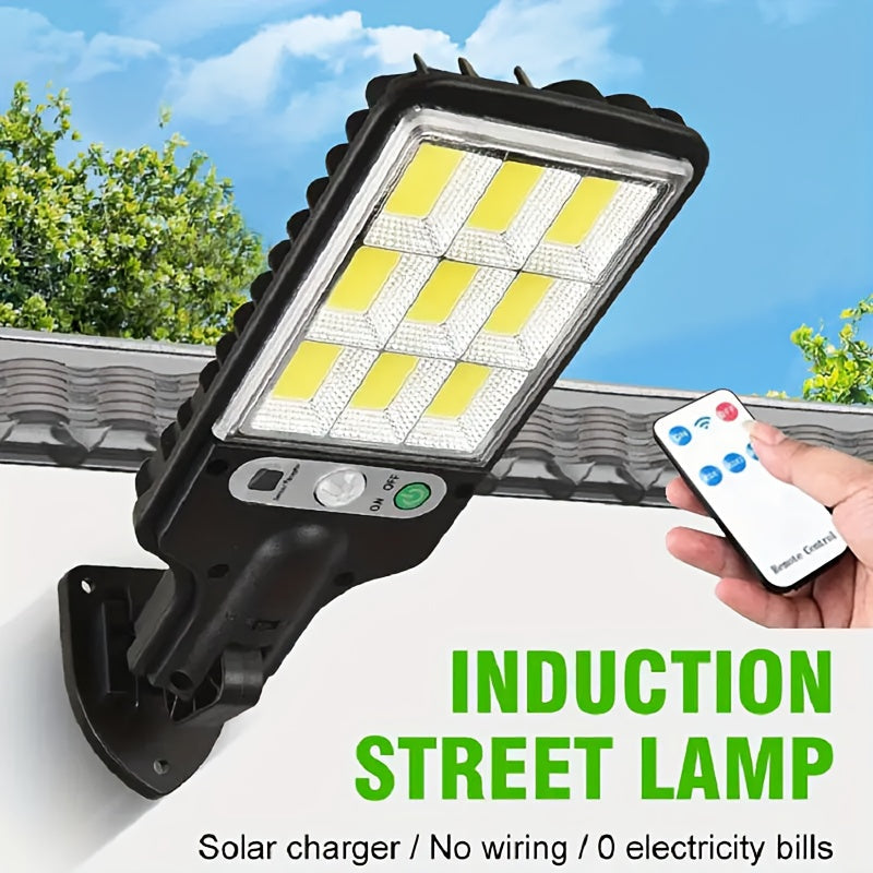 Solar Motion Sensor Security Wall Light 108COB LED, Outdoor Solar Powered Street Light with Remote Control & 3 Modes