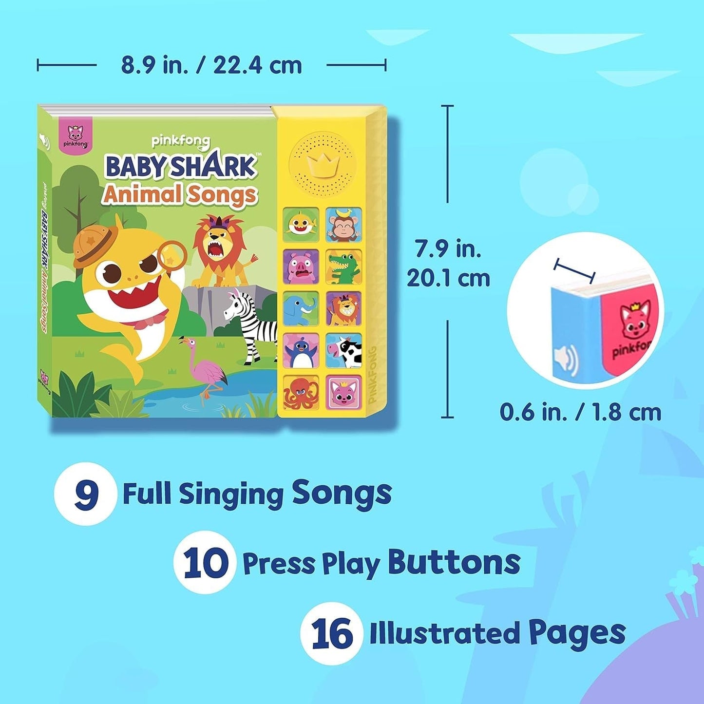 Baby Shark Sound Book for Toddlers, Pinkfong 10-Button Interactive Animal Songs Sing-Along Nursery Rhymes Learning Book Kids Ages 1-3