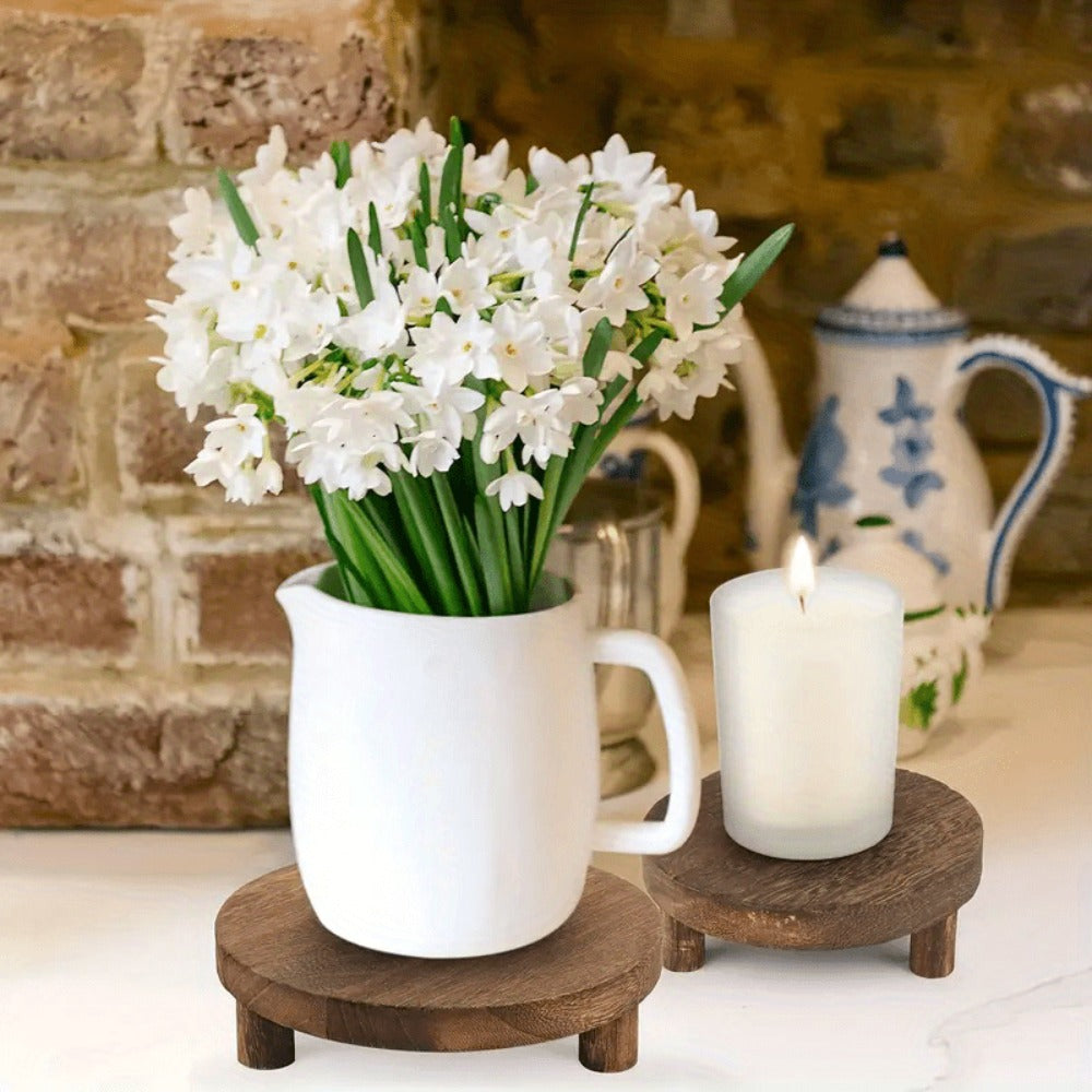 Wooden Display Risers Set of 3 – Rustic Farmhouse Cake Stand Pedestals for Kitchen Counter, Home Decor, Christmas & Holiday Table