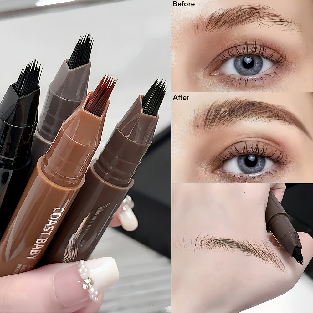 Two-Pack Multi-Fork Tip Eyebrow Pens with Capped Bodies, Approx. 11.3 cm Length and Four Color Label Options