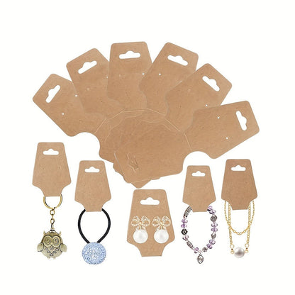 Jewelry Display Cards Wooden Self-Adhesive Kraft Backing | Rounded Corner Hang Tags for Necklaces Bracelets Keychains Boutique Packaging