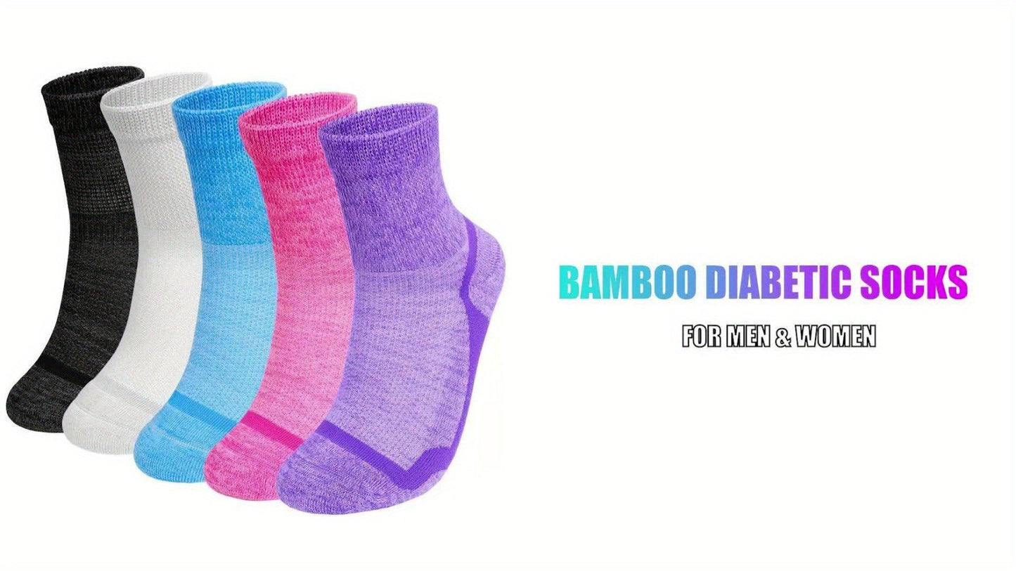 Wide Calf Socks 5 Pairs Loose Top Non-Binding Breathable Crew Socks for Men Women Plus Size for Entryways, Bedrooms and Living Spaces