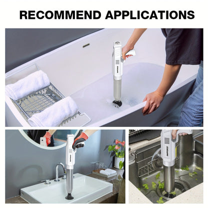Electric Toilet Plunger 8V Cordless, High-Pressure Pneumatic Toilet Unclogger with Real-Time Pressure Display