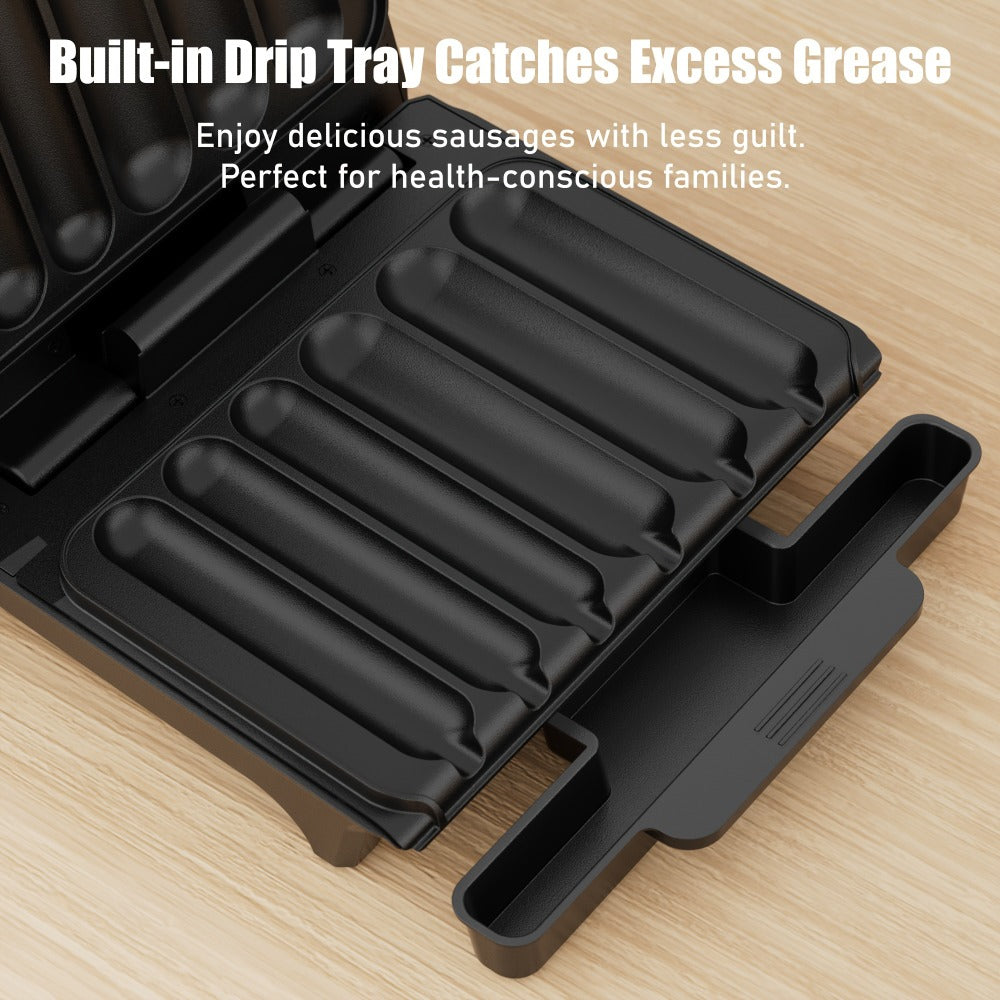 Electric Sausage Grill and Sandwich Maker with Nonstick Plate and Cord Storage Compact for Grilling, Camping and Outdoor Meals
