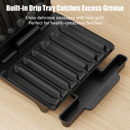 Electric Sausage Grill and Sandwich Maker with Nonstick Plate and Cord Storage Compact for Grilling, Camping and Outdoor Meals