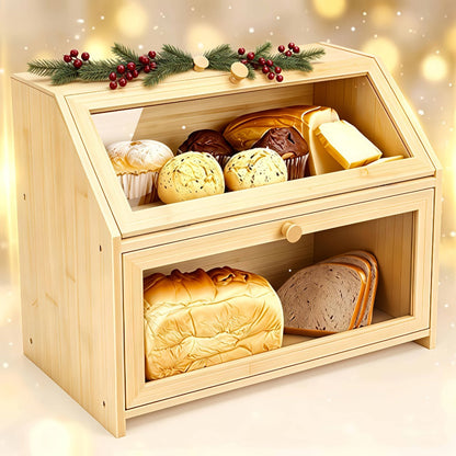 Bread Box for Kitchen Countertop, Large Bread Storage Container with Transparent Window, Multi-Layer Design for Loaves
