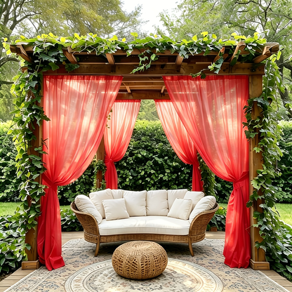 Six-Panel Sheer Outdoor Curtain Sets in Ten Colors with 37- or 54-Inch Width and Seven Length Options