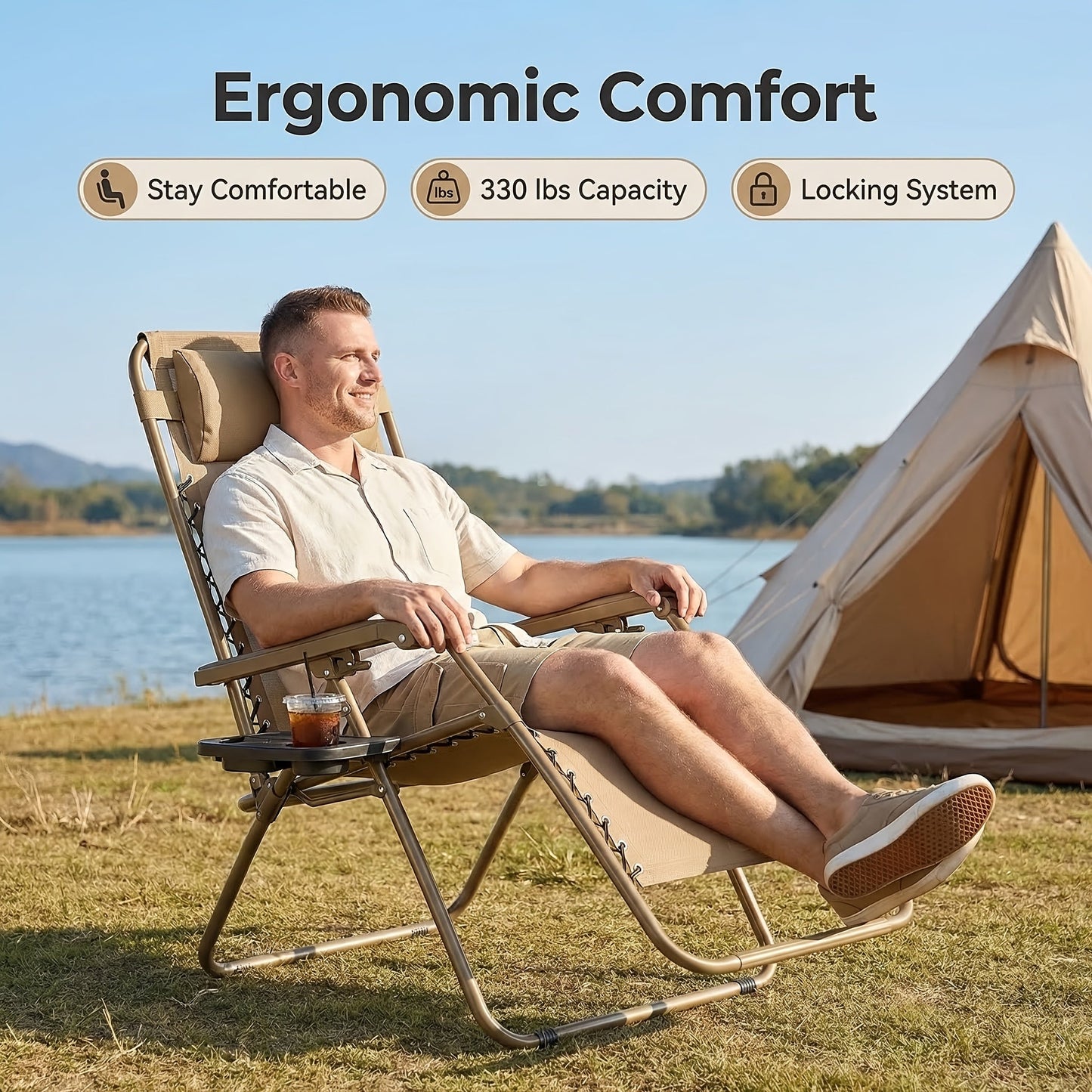 Zero Gravity Chair 2 Pack – 330lb Capacity, Ergonomic Adjustable Recline & Locking System, Foldable Patio Lounger with Cup Holder – Lawn