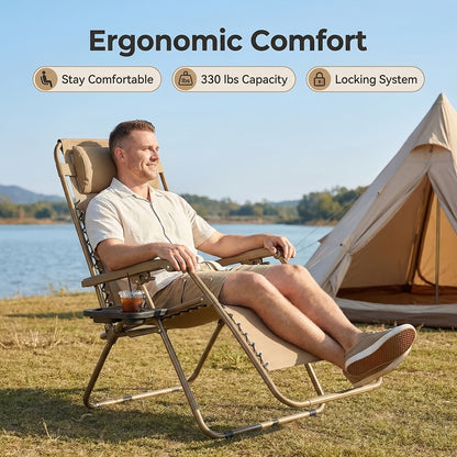 Zero Gravity Chair 2 Pack – 330lb Capacity, Ergonomic Adjustable Recline & Locking System, Foldable Patio Lounger with Cup Holder – Lawn
