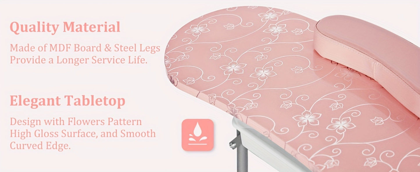 Foldable Nail Table with LED Lamp Drawer Lockable Wheels Wrist Cushion & Carrying Bag, Portable Manicure
