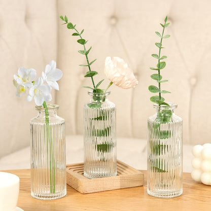 Mini Bud Vases Set – Modern Striped Clear Glass Flower Vases for Wedding Centerpieces, Birthday Party, Anniversary, Home Table Decor