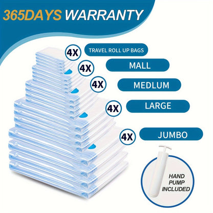 Clear Vacuum Storage Bag Set with Blue Valves and 4-, 8-, 10-, 12-, 20- or 30-Piece Checkout Options