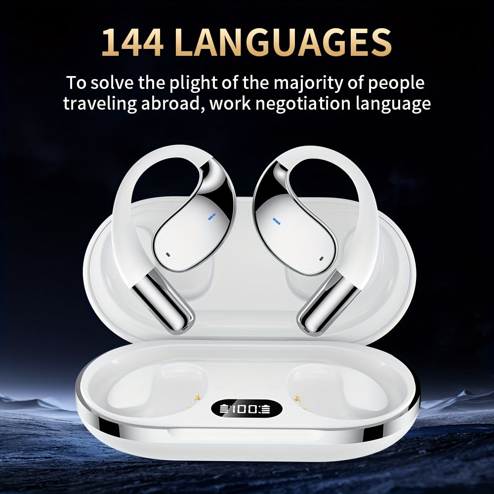 6-Mic AI Translation Bone Conduction Headset 144 Languages, Real-Time Translator Wireless Headphones