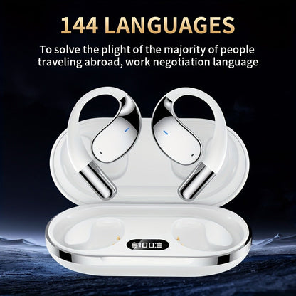 6-Mic AI Translation Bone Conduction Headset 144 Languages, Real-Time Translator Wireless Headphones