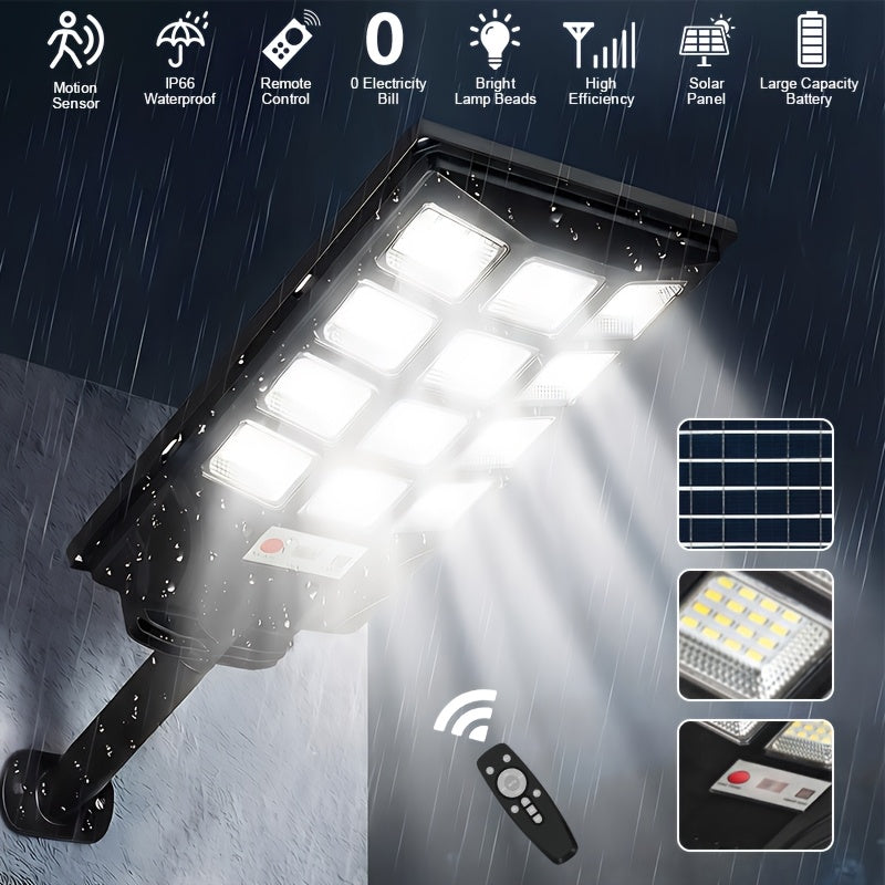 Solar Street Light Outdoor, High Brightness Wide Angle Dusk to Dawn Solar Powered with Remote Control for Parking Lot