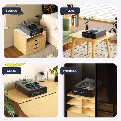 Biometric Gun Safe with Fingerprint Lock LED Clock and Wireless Charging DOJ Pistol Safe for Entryways, Bedrooms and Living Spaces