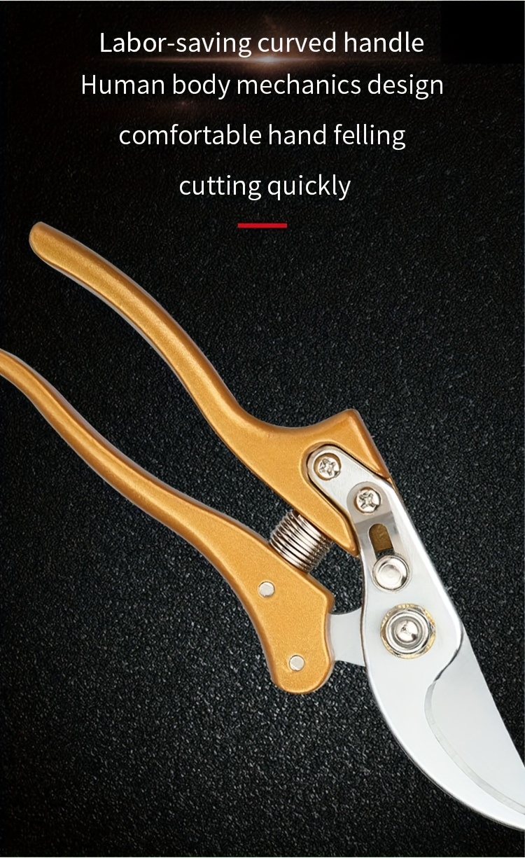 Bypass Pruning Shears with Curved Blade, Return Spring and Gold or Black Coated Handle Options