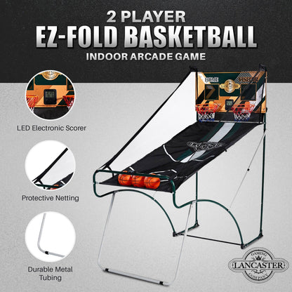 2 Player Indoor Basketball Arcade Game EZ Fold – Dual Hoop Shot Challenge with LED Scoring, 8 Game Modes, 3 Basketballs & Air Pump