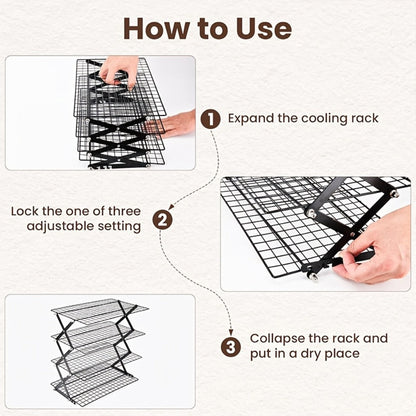 4-Tier Collapsible Cooling Rack Set with Muffin Cups – Metal Wire Baking Rack for Cookies Cakes for Grilling, Camping and Outdoor Meals
