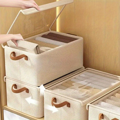 Six-Pack Foldable Fabric Storage Boxes with Clear Lids, Handles and Green, Beige or Gray Color Options