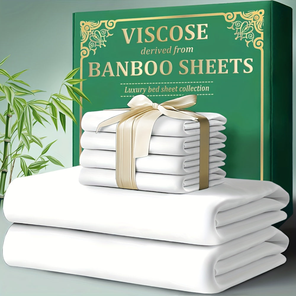 Bamboo Fitted Sheet Set 4-Piece Deep Pocket 18"-24", 2200TC Ultra- Cool Breathable Bed Sheets, Anti-Shrink Fade-Resistant
