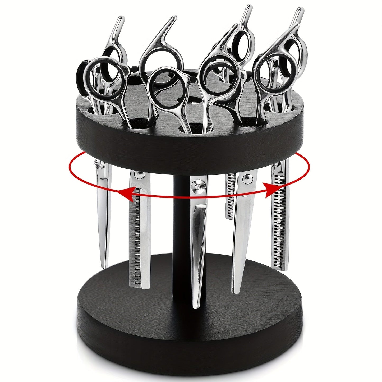 Scissor Holder Rotating 360 Degree Wooden Barber Shears Stand Organizer 10 Holes 0.71 Inch for Salon Hair Stylist Barbershop Grooming Tool