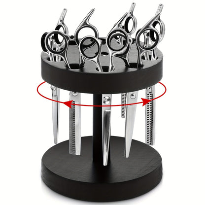 Scissor Holder Rotating 360 Degree Wooden Barber Shears Stand Organizer 10 Holes 0.71 Inch for Salon Hair Stylist Barbershop Grooming Tool