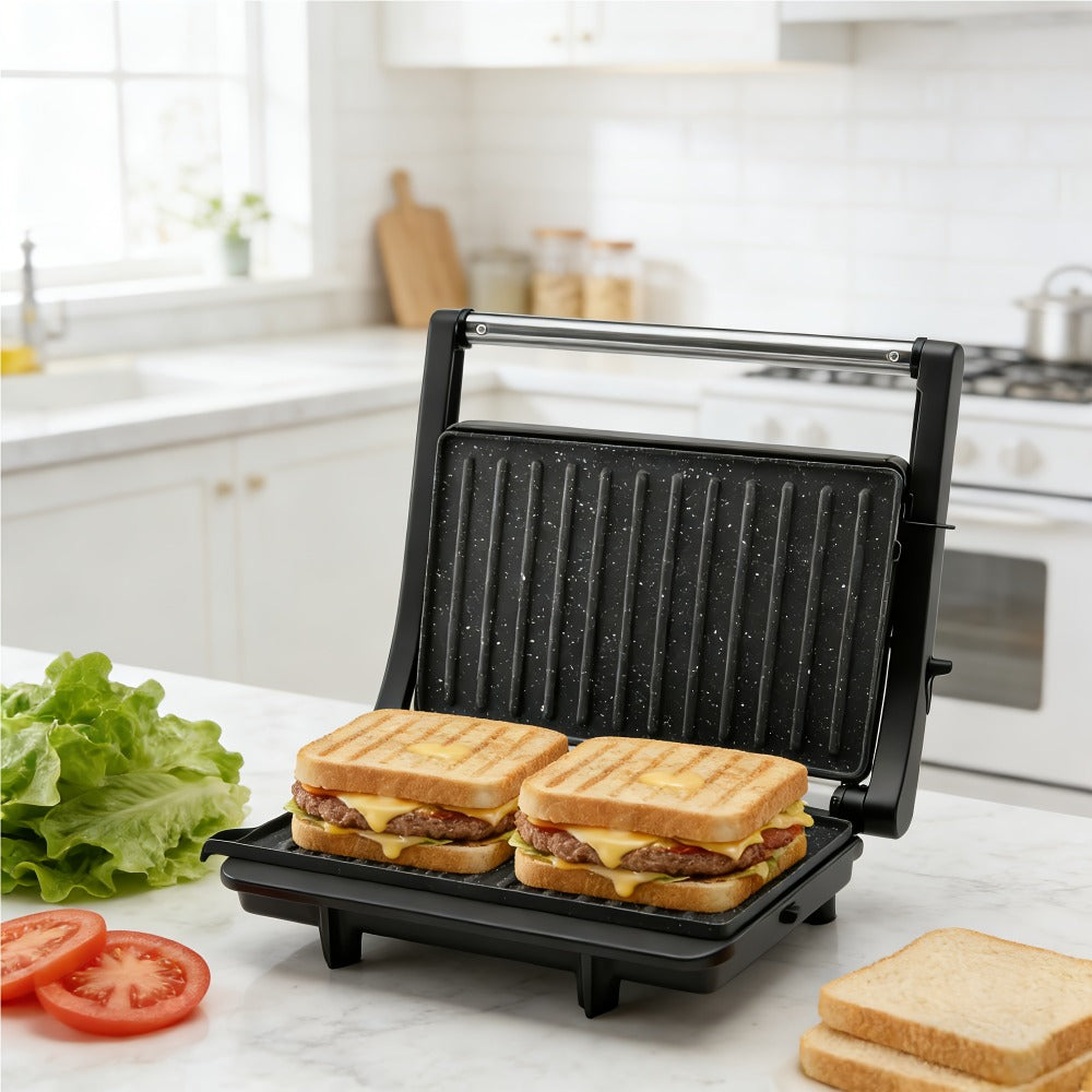 Panini Press Grill 3-in-1 Electric Indoor Grill with Non-Stick Plates - 180° Flat Grill for Entryways, Bedrooms and Living Spaces