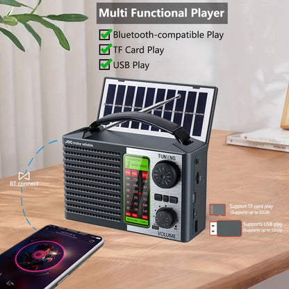 Emergency Solar Hand Crank Radio 5-in-1 with Dual Speaker, FM AM SW VHF, MP3 USB TF Card Player, 180° Foldable Solar Panel