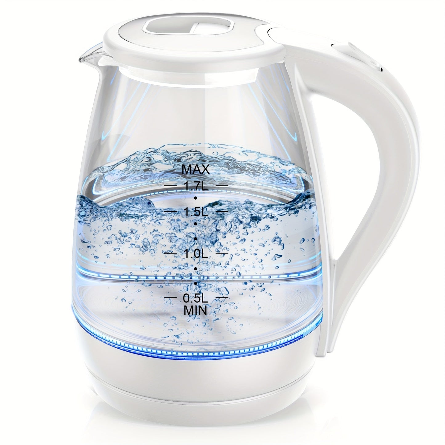 Electric Kettle 1.7L 1200W Borosilicate Glass with Blue LED, Auto Shut-Off and Cordless Base