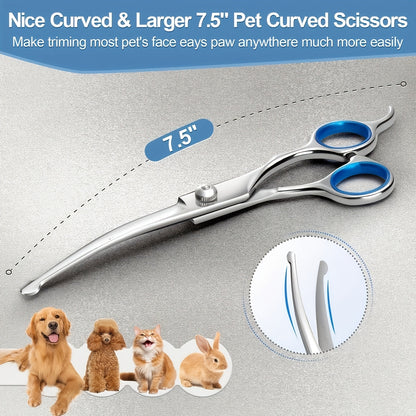 Dog Grooming Scissors Set 6-in-1 Titanium Coated Stainless Steel Pet Shears Safety Round Tip for Dogs Cats Universal Hand Orientation