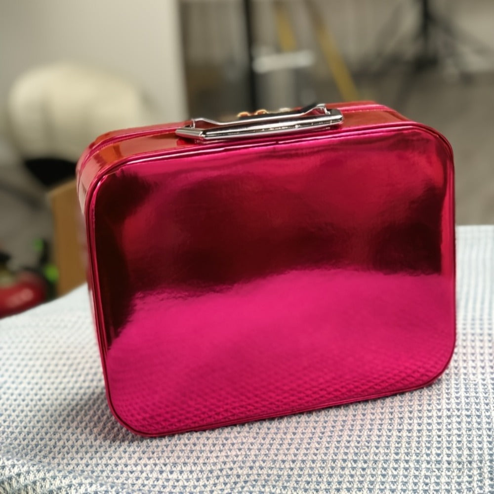 Glitter Makeup Travel Case Hard Shell Large Capacity Flat Lay Organizer Luxury Cosmetic Storage Box for Women Portable Fits in Suitcase Gold