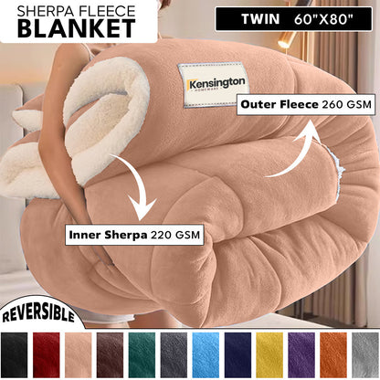 480GSM Sherpa Fleece Blanket, Double-Sided Heavy Throw for Couch, Bed & Travel, Reversible All Season