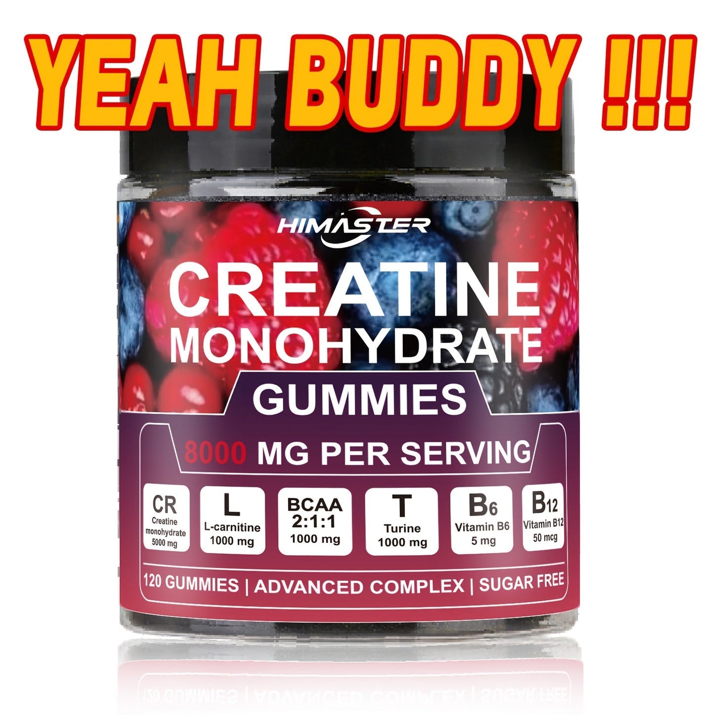 Creatine Monohydrate Gummies 8000mg Blueberry Flavor, with L-Taurine, BCAA, Vitamin B6 & B12