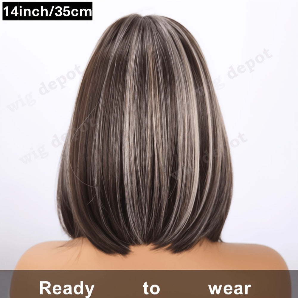 Synthetic Wig 4x1 U-Part Lace Front Bob, 14-Inch Middle Part with Six Color Choices for Cosplay