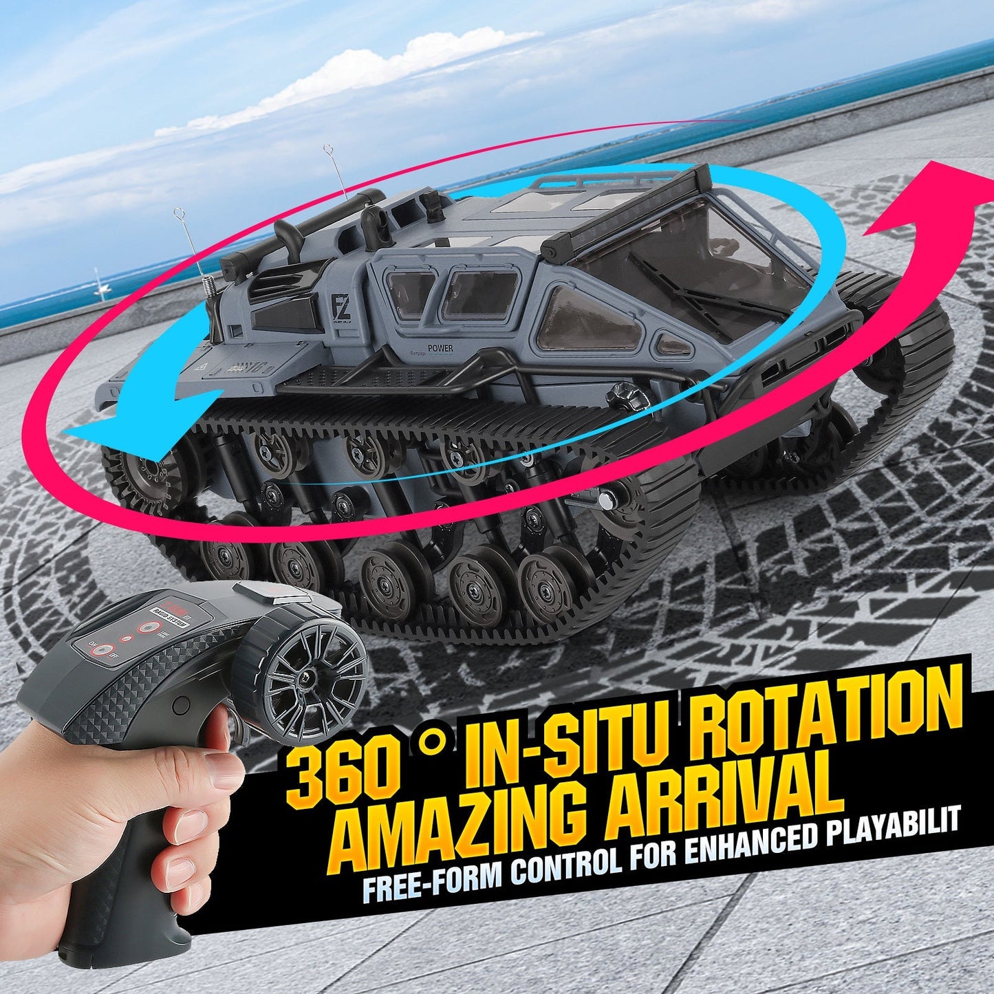Full-Proportional RC Tracked Tank with LED Lights, Alloy Door Open Military War Vehicle Off-Road Remote Control Tank for Kids Adults