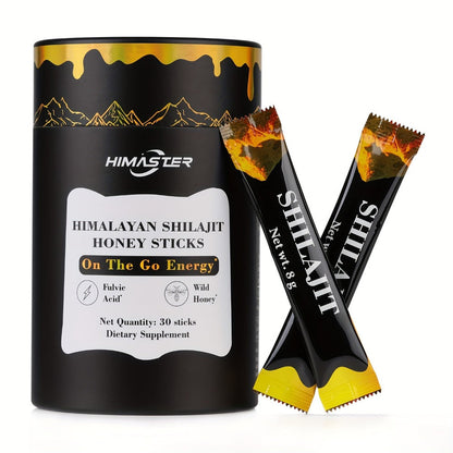 Herbal Supplement with HIMASTER Label, Himalayan Shilajit Honey Sticks, 30 Individually Wrapped 8g Sticks