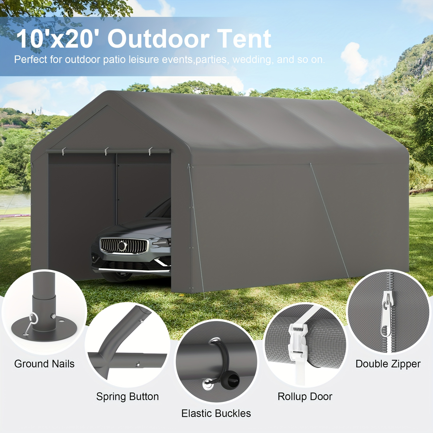 Carport Canopy 10x20 Portable Garage UV Protection for Garden, Patio and Yard Use, with the Listed Configuration