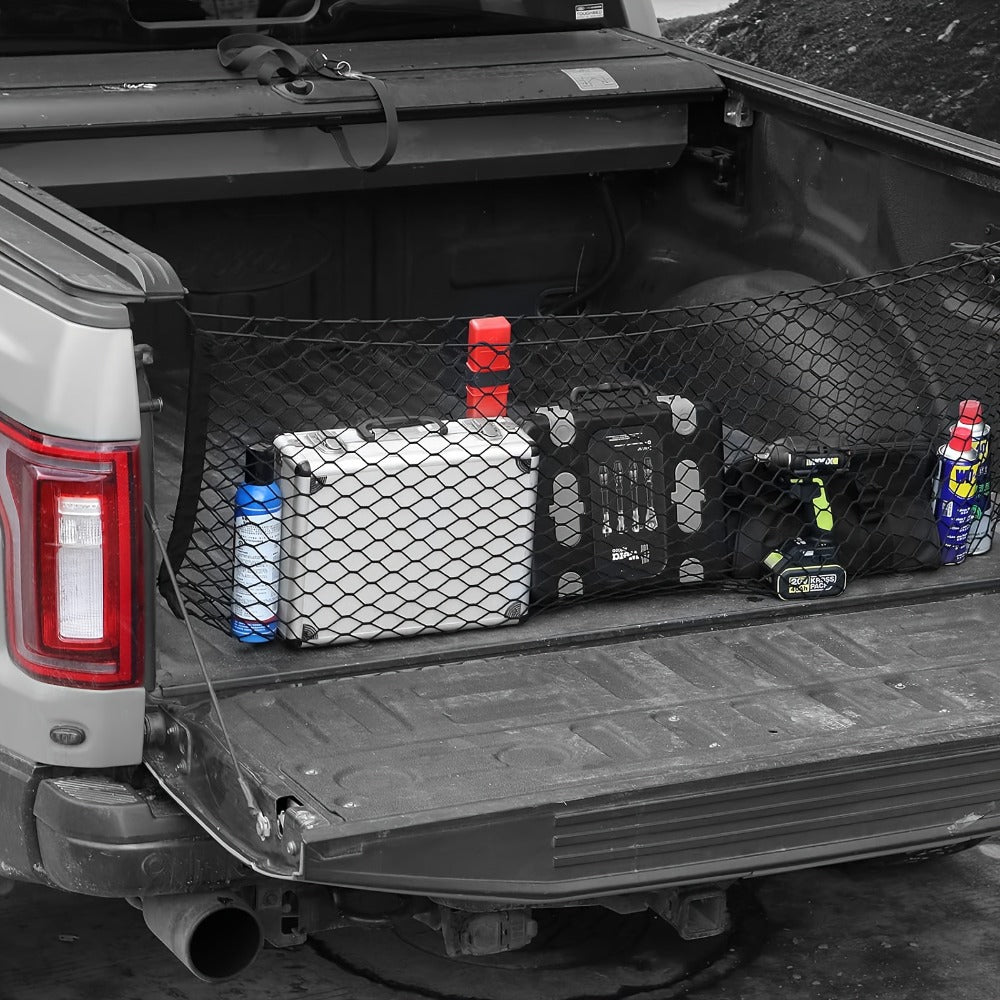Truck Bed Cargo Net Elastic Mesh Organizer with Hooks Heavy Duty Bungee Net for Pickup Truck Bed Cargo Management Grocery Storage Secure