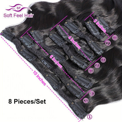 Clip In Human Hair Extensions Body Wave 8pcs 120g Full Head Real Human Hair Clip Ins Natural, for Home, Travel and Salon Hair Styling